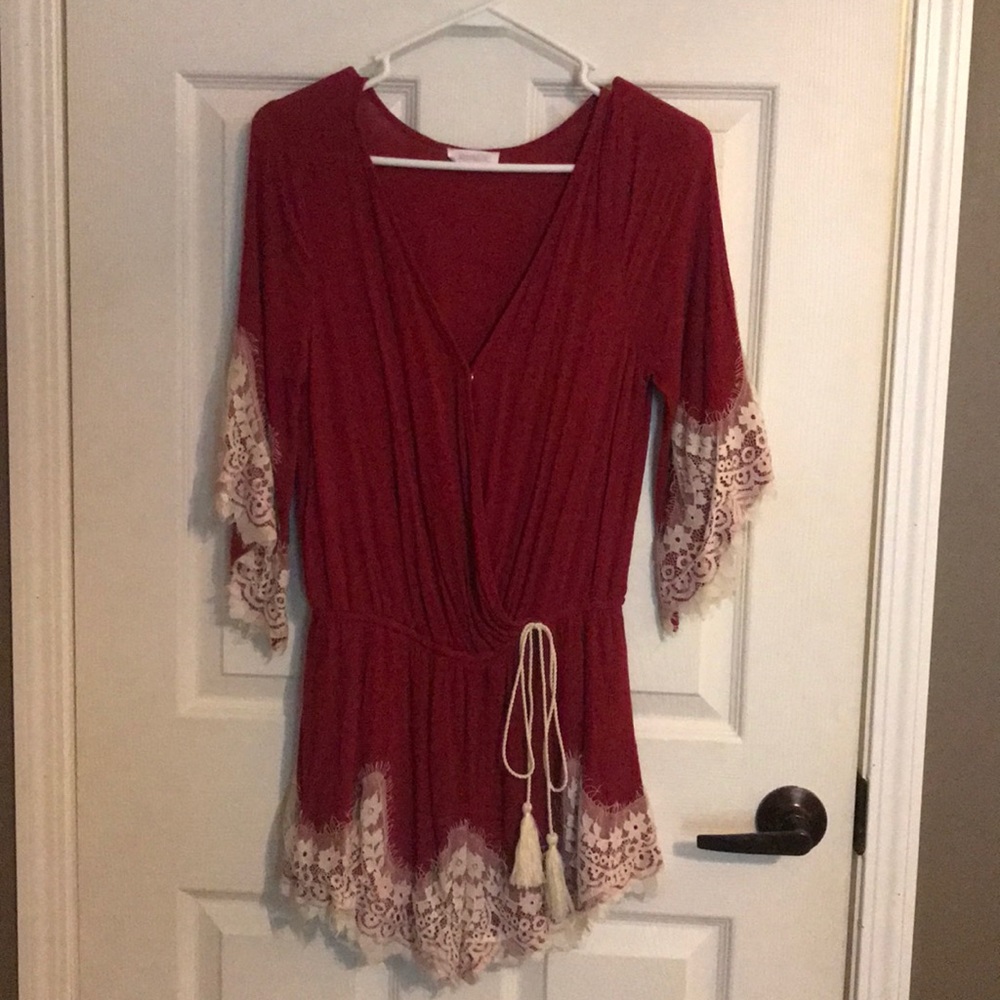 Crimson and lace romper